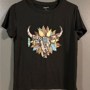 SHEIN Women’s Black Graphic western Women's Top size Med